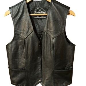 Leather King Black Leather Vest Size Large